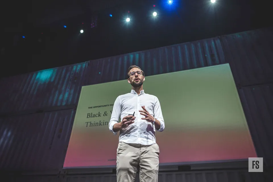 Adam giving his talk at Fifteen Seconds Festival