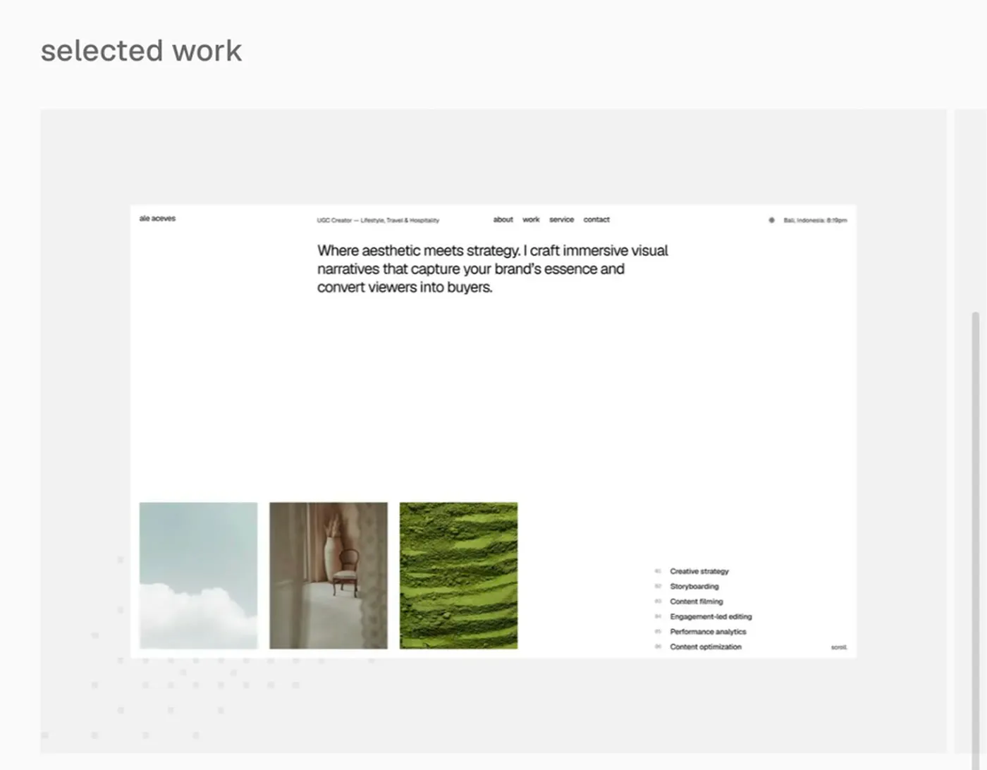 A portfolio screenshot sitting in a light gray box with a wide margin