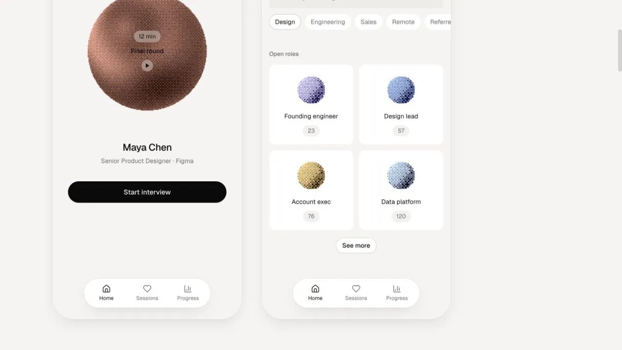 OpenATS's design-system page: colour tokens in greys, status dots, six dithered orbs in different colours, soft avatars and the start of the type scale.